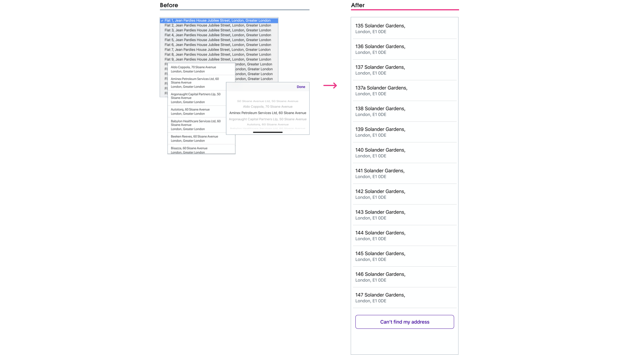 Previous versions of the address list were presented differently across all platforms. The new address list now presented consistently on all platforms.