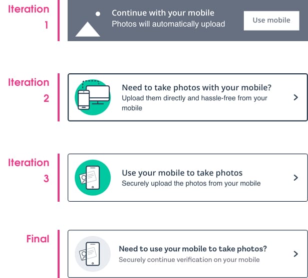 Four iterations of the intro card were needed, until a final design was agreed upon.