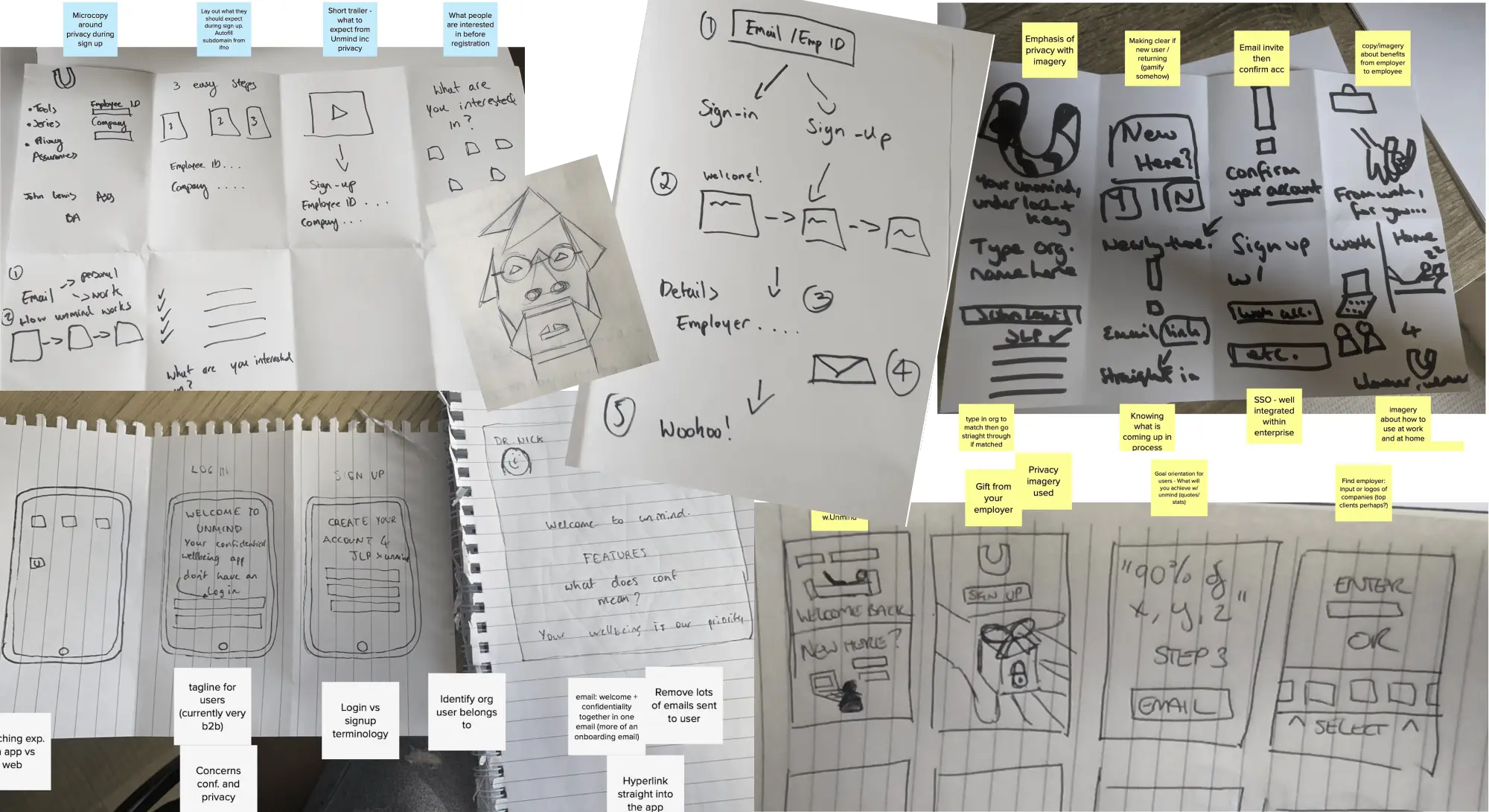 A montage of sketches done throughout the 'how might we' workshops.